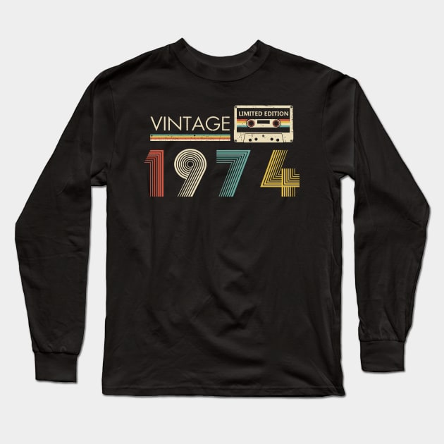 Vintage 1974 Limited Edition Cassette 50th Birthday Long Sleeve T-Shirt by Kontjo